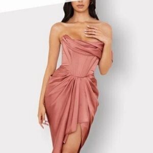Bella Barnett Nikula Draped Pink Corset Dress Women’s XL One Shoulder Satin